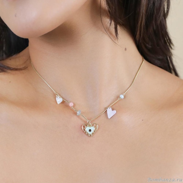 Колье Franck Herval, Amanda, аквамарин, кварц, Swarovski, эмаль, FH25.1-15-64292 золотистый