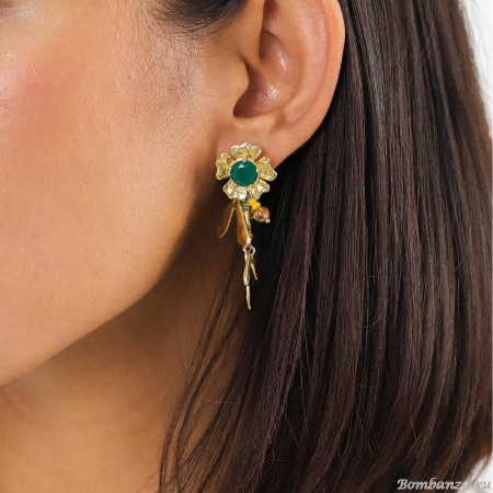 Серьги Franck Herval, Mathilde, с жадом, яшмой, цитрином, костью, агатом, FH24.1-12-68483 зеленый Серьги Franck Herval, Mathilde, с жадом, яшмой, цитрином, костью, агатом, FH24.1-12-68483 зеленый