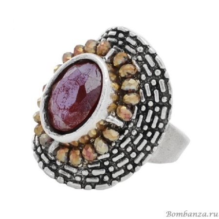 Кольцо Taratata, Ce Soir, разъемное, серебристое, с бусинами и красным кристаллом, TT-H19-19439-103