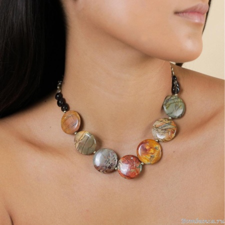 Колье Nature Bijoux, L'ile Rousse, жемчуг, яшма "Пикассо", кварц, NB25.2-15-43645 коричневый