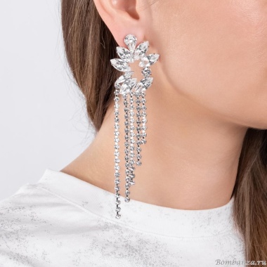 Серьги Moon Paris, Bohemia, удлиненные, с кристаллами, MB-24.05-003 серебристый