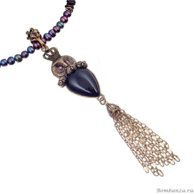 Колье Alcozer&J, обсидиан, жемчуг, гранат, Swarovski, AL2411-C218AF24 золотистый