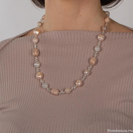 Колье Lanzerotti, Alba, жемчуг, авантюрин и лунный камень, LZ-24.02-049 бежевый