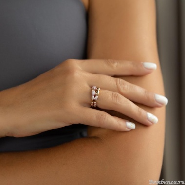 Кольцо Lanzerotti, Anne with an E, стрейч, с жемчугом и кошачьим глазом, LZ-25.08-274 розовый