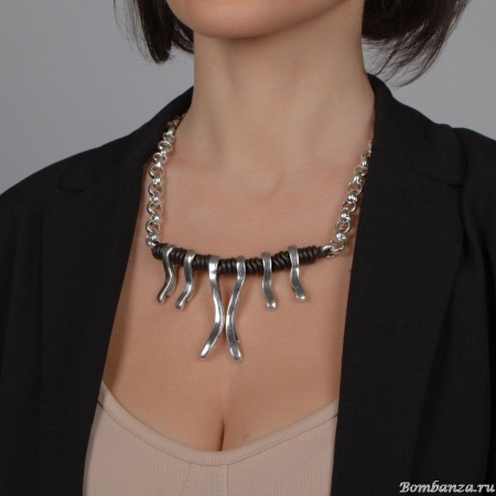 Колье Tra-la-ra, Aire, с кожаной вставкой, TLR24-238P202 коричневый Колье Tra-la-ra, Aire, с кожаной вставкой, TLR24-238P202 коричневый