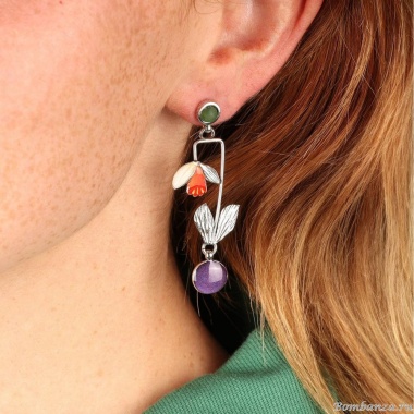 Серьги TARATATA, Jonquille, асиммеричные, смола, агат, порошок слюды, TT-W24-01908-10M серебристый