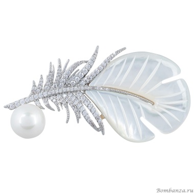 Брошь Перо Natural shell + Artificial pearl, XR07613A1 S