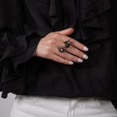 Кольцо Alcozer&J, жемчуг, гранат,кристаллы Swarovski,рубин, AL2406-A4374C золотистый