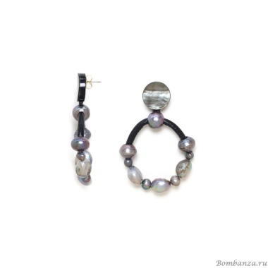 Серьги Nature Bijoux, Blue pearl, с перламутром, жемчугом и кожей, NB24.2-12-79413 черный Серьги Nature Bijoux, Blue pearl, с перламутром, жемчугом и кожей, NB24.2-12-79413 черный