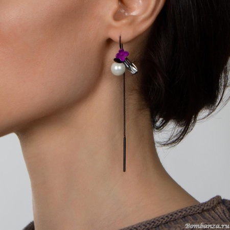 Серьги Nuance, асимметрия, кристалл, цветок, бусина, NFN-24.01-048 фиолетовый