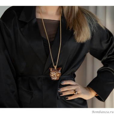 Колье Polina Firenze, ягуар с кристаллами и эмалью, PF25.2-PE4400 коричневый