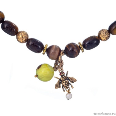 Колье Alcozer&J, тигровый глаз, жемчуг, гранат, AL-C78DR24-R коричневый