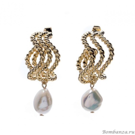 Серьги Moon Paris, Ringo, полукольца, с жемчугом, MR-21.04-049 золотистый
