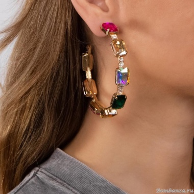 Серьги Moon Paris, Ringo Queen, полукольца, с цветными кристаллами, MRQ-24.06-030 золотистый