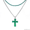 Колье Lanzerotti, Verde, двойное, с крестом и кристаллами, LZ-24.12-572 зеленый