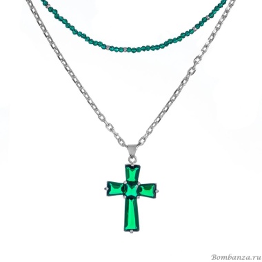 Колье Lanzerotti, Verde, двойное, с крестом и кристаллами, LZ-24.12-572 зеленый