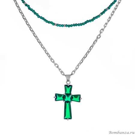 Колье Lanzerotti, Verde, двойное, с крестом и кристаллами, LZ-24.12-572 зеленый