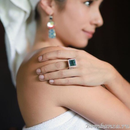 Кольцо Taratata, Gombos, разъемное, серебристое, с зеленым кристаллом, TT-H19-01401-107