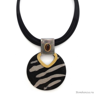 Колье Nature Bijoux, Zebra, тигровый глаз, перламутр, песок, рог, NB24.2-15-43300 черный