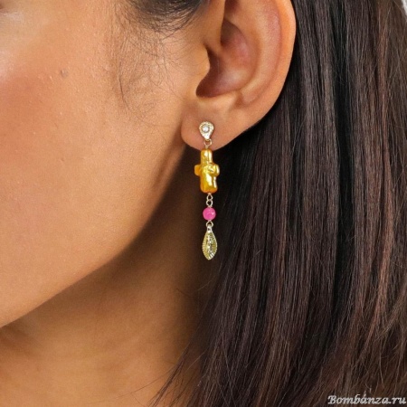 Серьги Franck Herval, Cali, жемчуг, жад, кристалл Swarovski, FH24.1-12-68680 золотистый