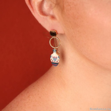 Серьги TARATATA, Antique, с цветной смолой, рисунками и гематитом, TT-H25-07957-20M золотистый