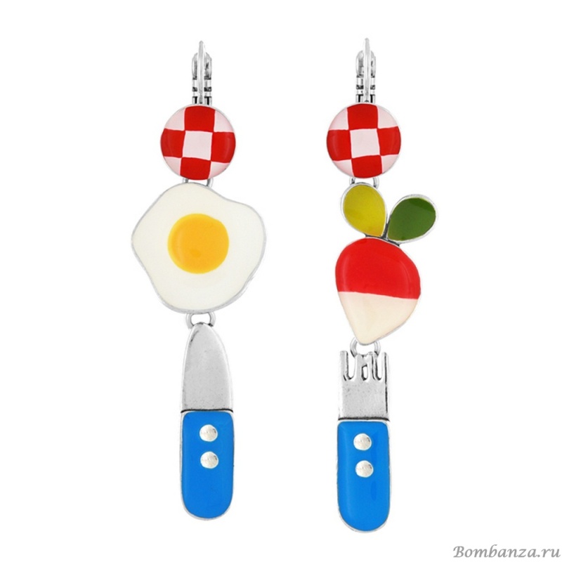 Серьги TARATATA, Dinette, асимметричные, с цветной смолой, TT-H25-09776-10M серебристый