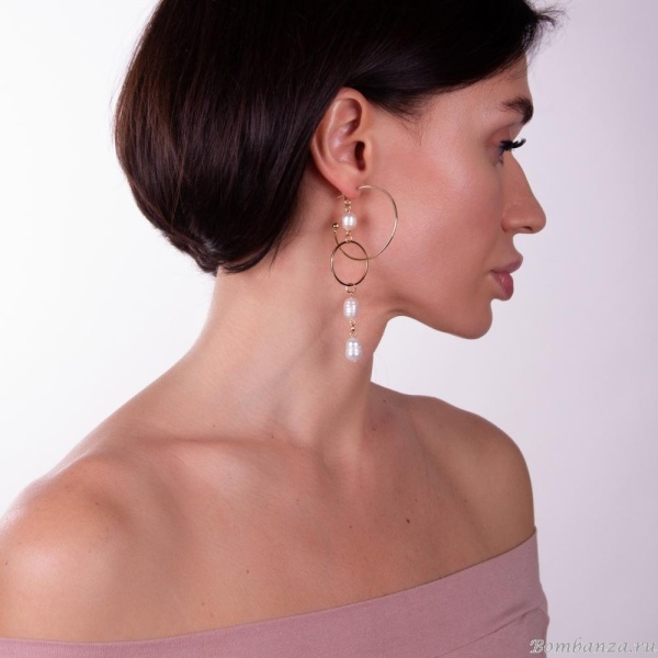 Серьги Moon Paris, Ringo Queen, полукольца, с жемчугом, MRQ-22.12-005 золотистый