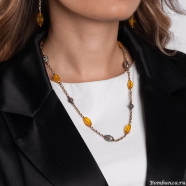 Колье Lanzerotti, Caramello, агат, лунный камень, янтарь, пирит, LZ-24.11-513 желтый
