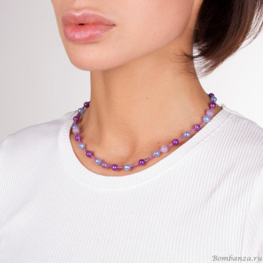 Колье Lanzerotti, Pervinca, фосфосидерит, агат, аметист, чароит, LZ-22.05-110 фиолетовый