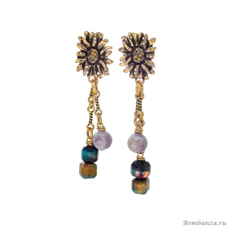 Серьги Alcozer&J, хризоколла, агат, жемчуг, Swarovski, AL-O38AD19-R золотистый