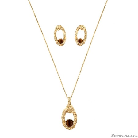 Комплект Possebon колье и серьги, Tiger Eye S7915.15 BR/G