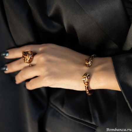 Браслет Polina Firenze, кафф, ягуар с кристаллами и эмалью, PF25.2-BR2259 коричневый