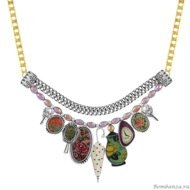 Колье TARATATA, Living room, со смолой, бусинами и пайетками, TT-H24-05120-10M серебристый Колье TARATATA, Living room, со смолой, бусинами и пайетками, TT-H24-05120-10M серебристый