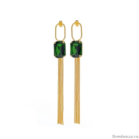 Серьги Catherine Bijoux, Crystal diva, с кристаллом и цепями, CB25.1-5279FG зеленый