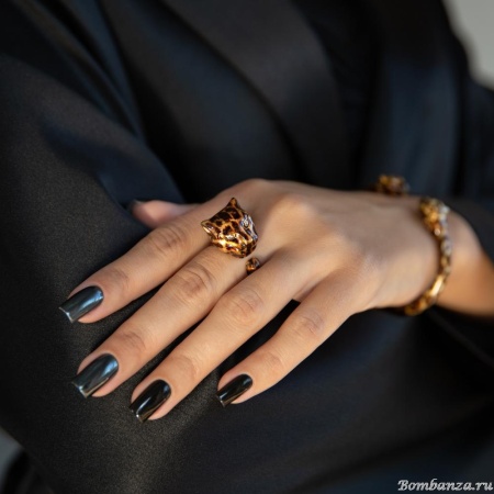 Кольцо Polina Firenze, разъемное, ягуар с кристаллами и эмалью, PF25.2-AN2942 коричневый