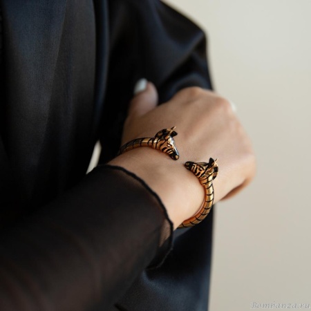 Браслет Polina Firenze, кафф, зебра с кристаллами и эмалью, PF25.2-BR4287 золотистый