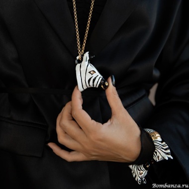 Колье Polina Firenze, зебра с кристаллами и эмалью, PF25.2-PE4283 белый