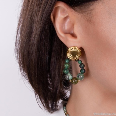 Серьги Moon Paris, с рубициозитом, Mo-23.03-020 зеленый Серьги Moon Paris, с рубициозитом, Mo-23.03-020 зеленый