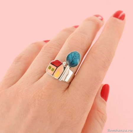 Кольцо TARATATA, Mon ptit village, разъемное, с цветной смолой и узорами, TT-H25-03407-10M серебристый