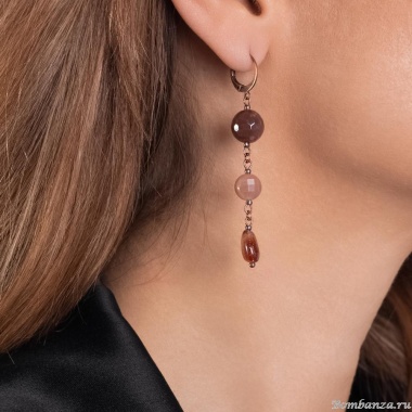 Серьги Lanzerotti, Caramello, с солнечником и лунным камнем, LZ-24.11-482 коричневый Серьги Lanzerotti, Caramello, с солнечником и лунным камнем, LZ-24.11-482 коричневый