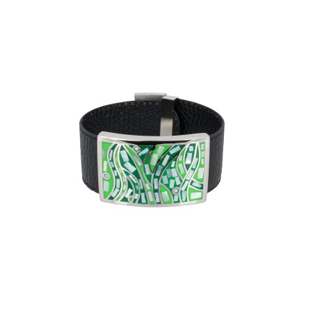 Браслет Fiore Luna, на кожаном черном ремешке, CB00230-14 G/S