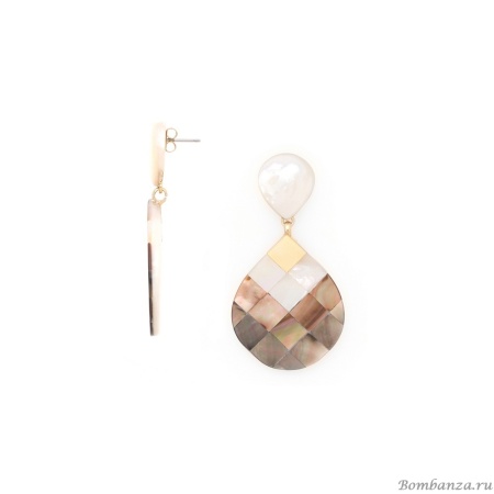 Серьги Nature Bijoux, San Lazzaro, с перламутровой мозайкой, NB25.2-12-90292 серый