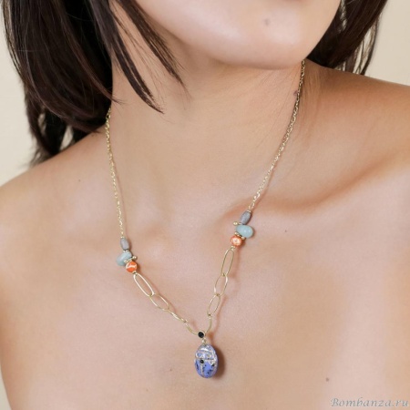 Колье Franck Herval, Layla, скарабей, яшма, амазонит, Swarovski, FH25.1-15-64362 синий