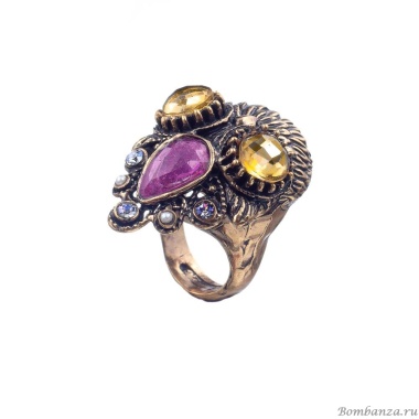 Кольцо Alcozer&J, цитрин, рубин, жемчуг, Swarovski, AL2312-A118ER23 золотистый