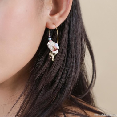 Серьги Franck Herval, Amanda, аквамарин, кварц, гранат, жемчуг, бусины, FH25.1-12-69428 золотистый