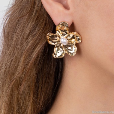 Серьги Moon Paris, в форме цветка,с жемчужной бусиной, Mo-Y24.06-058 золотистый