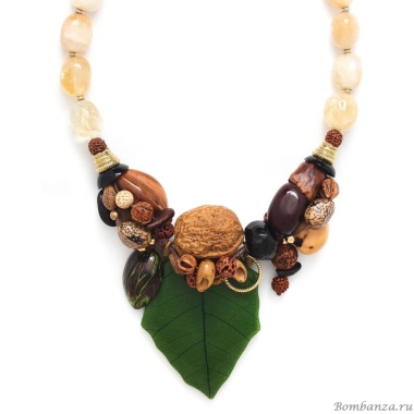 Колье Nature Bijoux, Kirindy, яшма, сальвага, рудракша, бодхи, жад, NB24.2-15-43240 зеленый