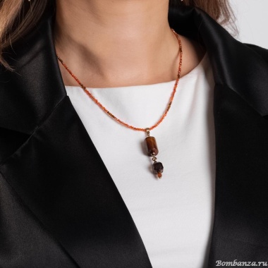 Колье Lanzerotti, Caramello, агат,раухтопаз, гранат, гематит, шпинель, LZ-24.11-501 оранжевый