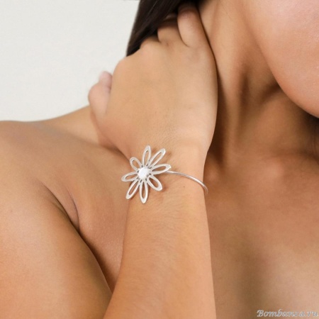 Браслет ORI TAO, Bloom, кафф, цветок с перламутром, OT25.2-13-69387 серебристый