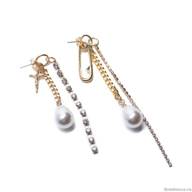 Серьги Moon Paris, Ringo, асимметричные, с жемчугом и кристаллами, MR-21.04-054 золотистый Серьги Moon Paris, Ringo, асимметричные, с жемчугом и кристаллами, MR-21.04-054 золотистый